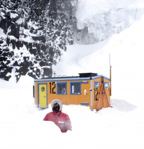 Dawn shoveling a path to the mobile lab