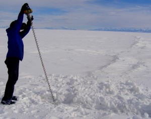 Testing ice thickness at a buried sea-ice crack