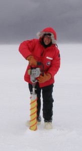 Jeff McQuaid collects some cores, with the skies darkening to the north