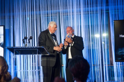 Dr. J. Craig Venter presents JCVI's Innovation Award to Dr. Hamilton Smith.