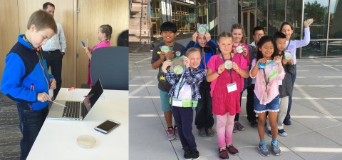 The children take bacteria samples and show off their experiments.